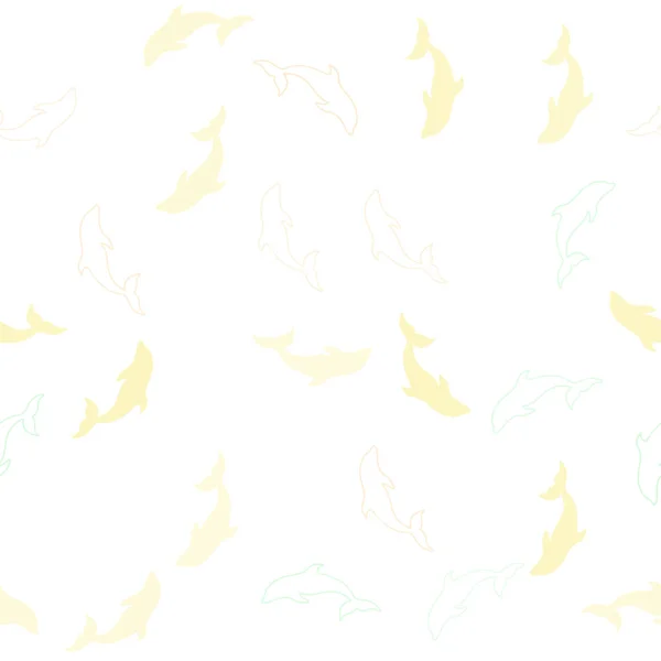 Jasnozielony, żółty wektor bezszwowy wzór z delfinami morza. — Wektor stockowy