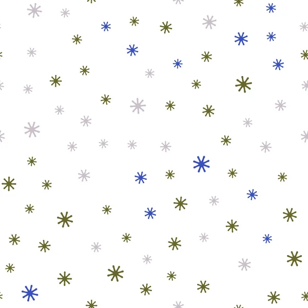 Azul claro, vector amarillo patrón sin costuras con copos de nieve de Navidad . — Archivo Imágenes Vectoriales