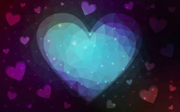 Mörkblå vektor bakgrund med lysande hjärtan. — Stock vektor
