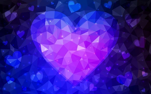 Donker roze, blauw vector sjabloon met doodle hart. — Stockvector