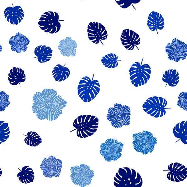 Hellblauer Vektor nahtlose natürliche Kunstwerke mit Blüten, Blättern. — Stockvektor