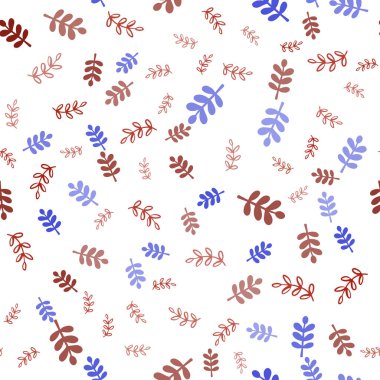 Açık Mavi, Kırmızı vektör yapraklar, dalları ile kesintisiz doğal arka plan.