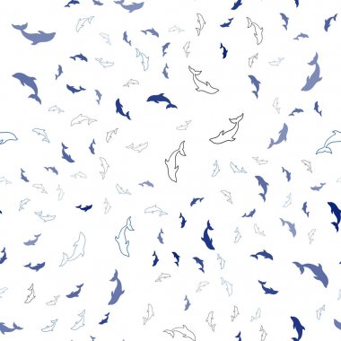 Deniz yunusları ile lacivert vektör dikişsiz desen.