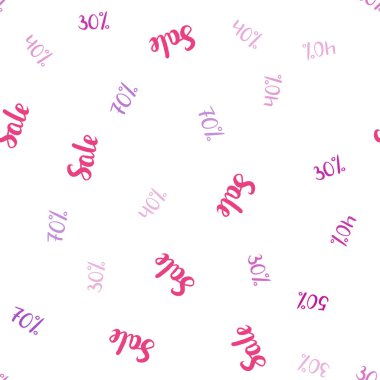 Light Purple, Pink vector seamless texture with selling prices 30, 40, 50, 70 %.