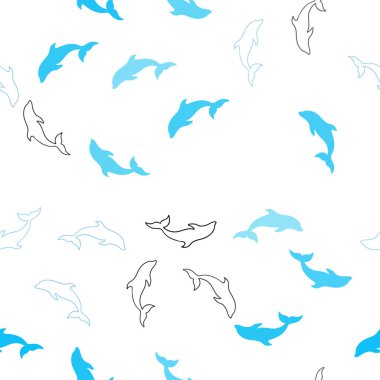 Yunuslar ile Açık Mavi vektör sorunsuz arka plan.