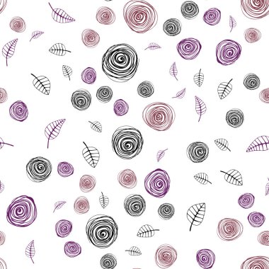 Koyu Pembe, Sarı vektör yaprak ve çiçekler ile kesintisiz doodle zemin.