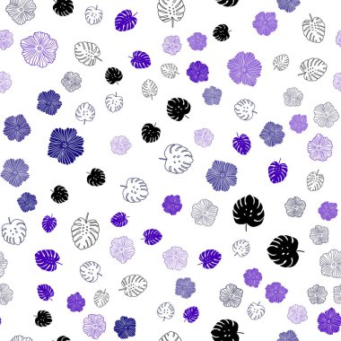 Koyu Pembe, Mavi vektör dikişsiz zarif desen yaprakları, çiçekleri ile.