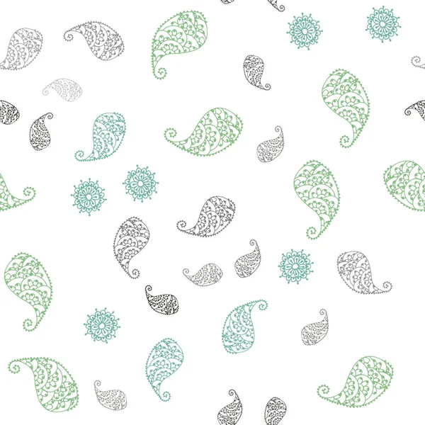 Hellblaue, grüne Vektor-nahtlose Doodle-Vorlage mit Blättern und Blumen. — Stockvektor