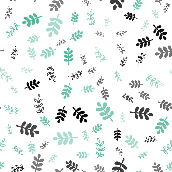 Hellgrüne Vektor nahtlose Doodle-Vorlage mit Blättern, Zweigen. — Stockvektor