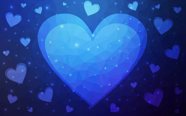 Donker blauwe vector achtergrond met harten. — Stockvector