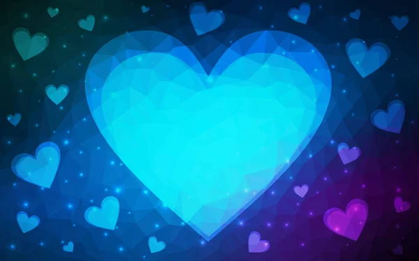 Donkerroze, blauwe vector achtergrond met glanzende harten. — Stockvector