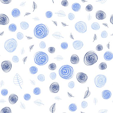 Açık Mavi, Yeşil vektör yaprak ve çiçekler ile sorunsuz soyut desen.