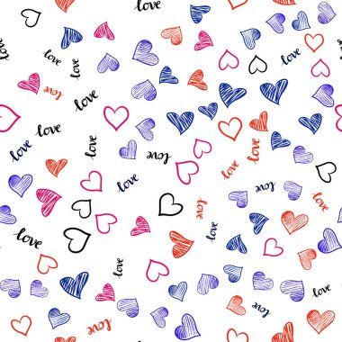 Açık Mavi, Metin Love You ile Kırmızı vektör sorunsuz şablon, kalpler.