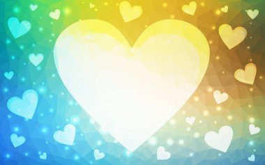 Açık Mavi, Parlayan kalpli yeşil vektör arka plan.