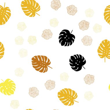 Çiçekler, yapraklar ile Açık Turuncu vektör dikişsiz doodle arka plan.