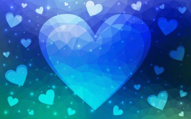 Açık Mavi, Parlayan kalpli yeşil vektör arka plan.