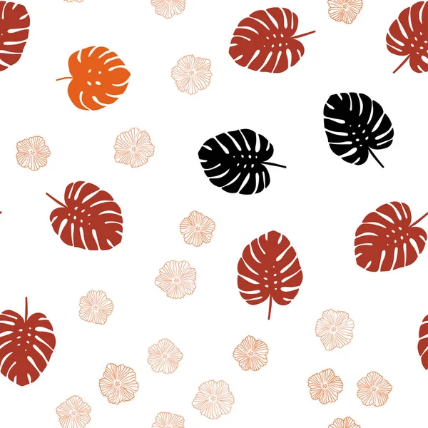 Çiçekler, yapraklar ile Açık Turuncu vektör dikişsiz doodle desen.