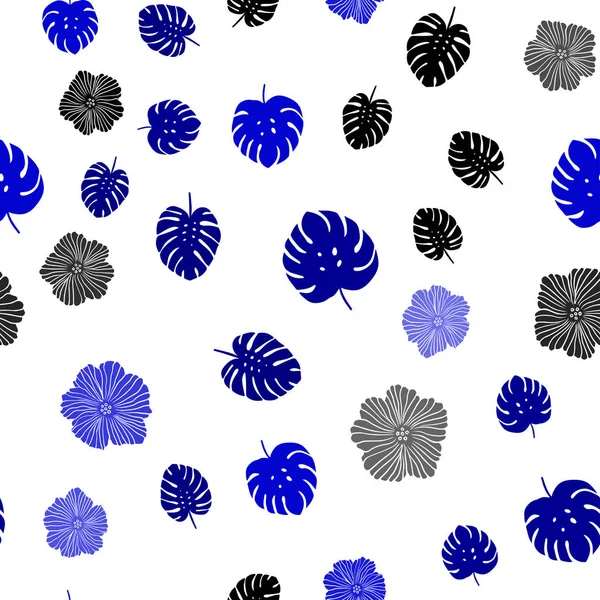 Çiçekler, yapraklar ile Koyu Mavi vektör sorunsuz doğal arka plan.