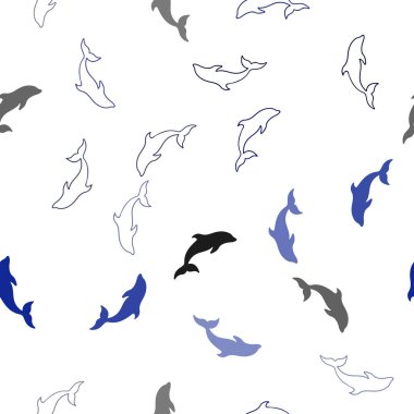 Deniz yunusları ile lacivert vektör dikişsiz desen.