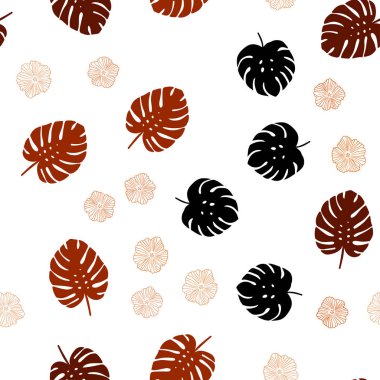 Çiçekler, yapraklar ile Işık Turuncu vektör sorunsuz soyut tasarım.