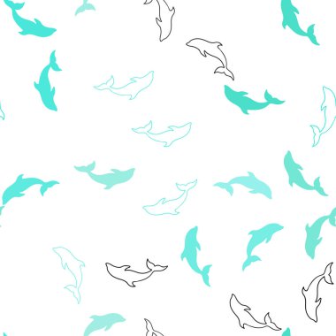 Deniz yunusları ile Açık Yeşil vektör dikişsiz desen.