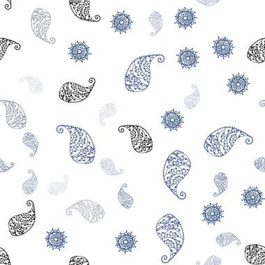 Yaprak ve çiçekler ile Açık Mavi vektör dikişsiz doodle arka plan.