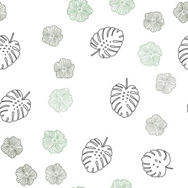 Koyu Mavi, Yeşil vektör çiçekler, yapraklar ile dikişsiz doodle doku.