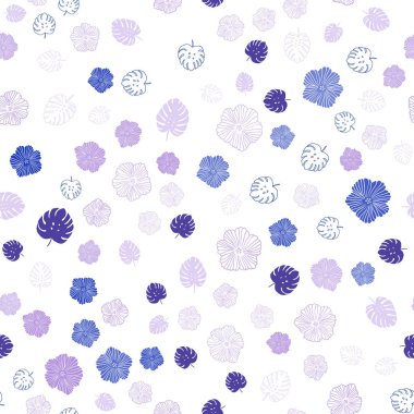 Koyu Pembe, Mavi vektör yaprakları, çiçekleri ile dikişsiz zarif arka plan.