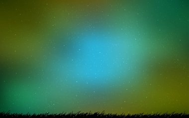 Açık mavi, galaksi yıldızları ile yeşil vektör arka plan.