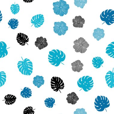 Çiçekler, yapraklar ile Lacivert vektör dikişsiz doodle zemin.