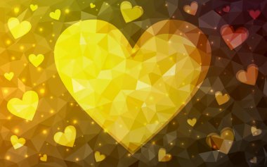 Koyu Yeşil, Parlayan kalpler ile Sarı vektör arka plan.