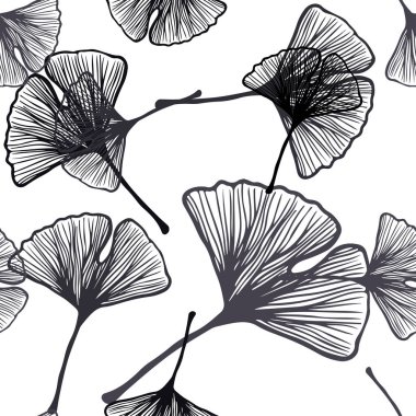 Koyu Gri vektör yaprakları ile dikişsiz zarif desen.