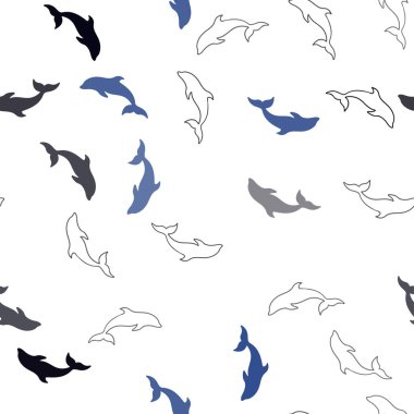 Deniz yunusları ile lacivert vektör dikişsiz desen.