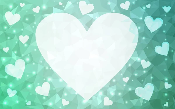 Ljusgrön vektor mönster med färgglada hjärtan. — Stock vektor