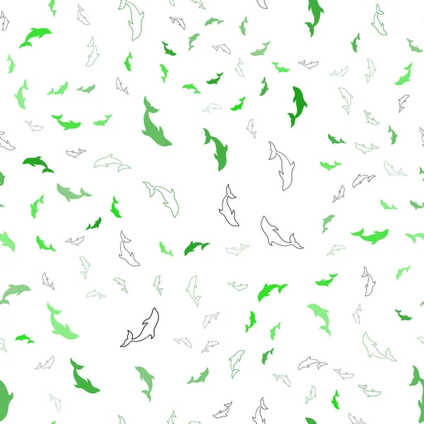 Fond sans couture vecteur vert clair avec dauphins . — Image vectorielle