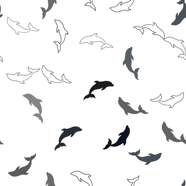 Dark Gray vector seamless pattern with sea dolphins. — Stock Vector