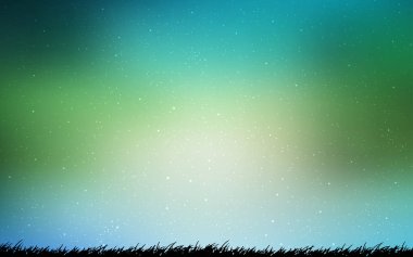 Açık mavi, astronomik yıldızlar ile yeşil vektör arka plan.