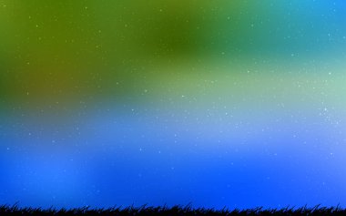 Açık mavi, galaksi yıldızları ile yeşil vektör arka plan.