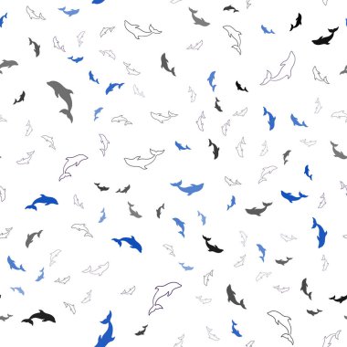 Deniz yunusları ile lacivert vektör dikişsiz desen.