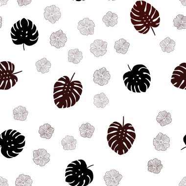 Çiçekler, yapraklar ile Koyu Kırmızı vektör dikişsiz zarif arka plan.