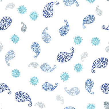 Yaprak ve çiçekler ile Açık Mavi vektör dikişsiz doodle desen.