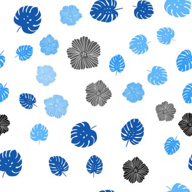 Çiçekler, yapraklar ile Açık Mavi vektör dikişsiz doodle arka plan.