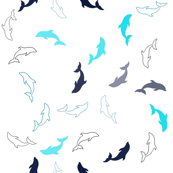 Темно-синий безмордый фон с дельфинами . — стоковый вектор
