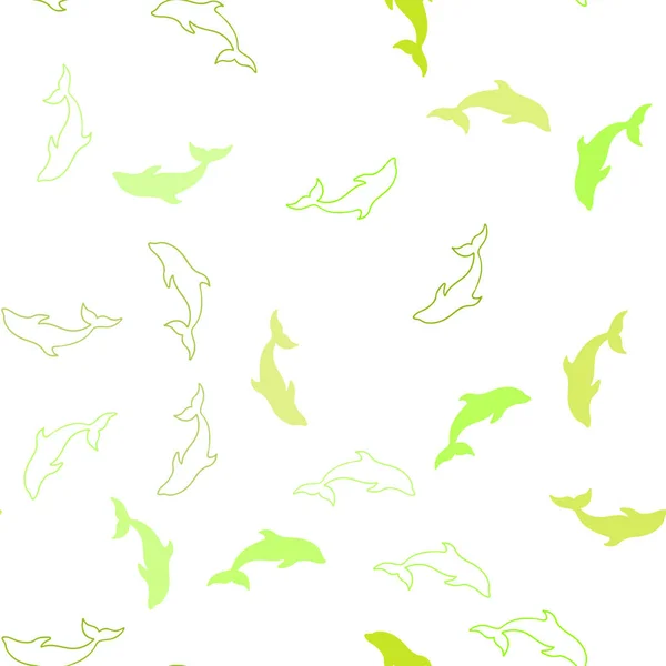 Verde chiaro, Giallo vettore fondale senza soluzione di continuità con delfini dell'oceano . — Vettoriale Stock
