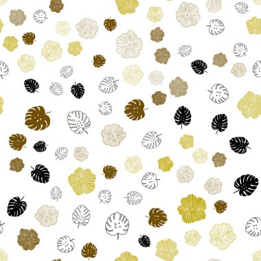 Koyu Yeşil, Sarı vektör dikişsiz zarif duvar kağıdı yaprakları, çiçekler.