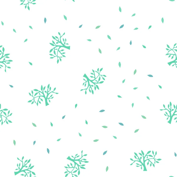 Modèle de gribouillis sans couture bleu clair, vecteur vert avec feuilles, branches . — Image vectorielle