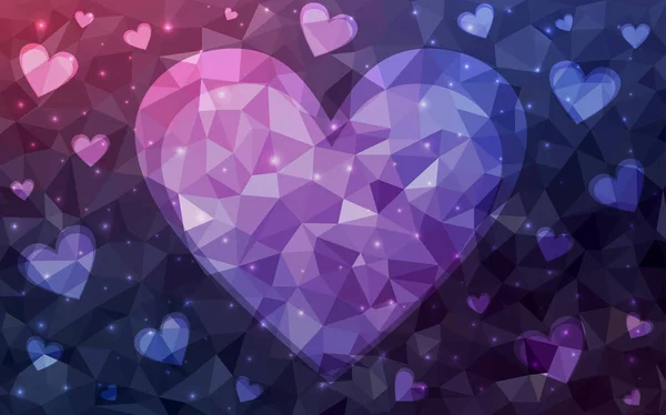 Темно-фиолетовый векторный фон с сердцами . — стоковый вектор
