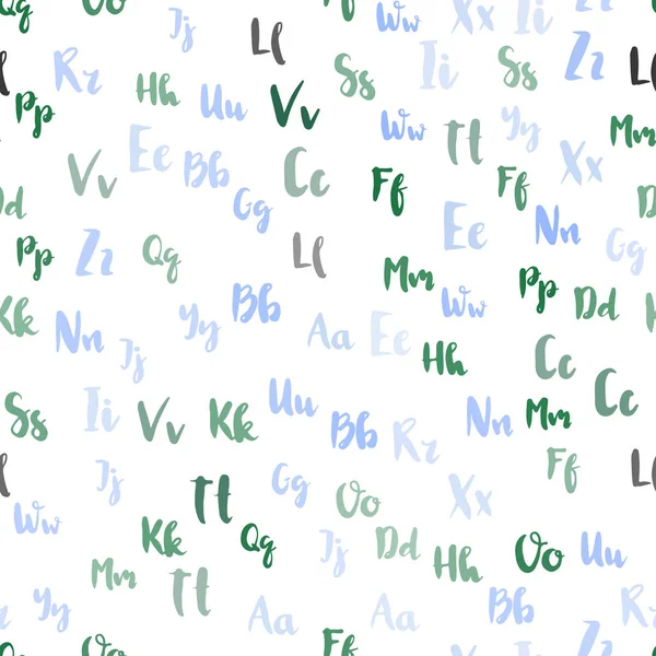 밝은 파란색, Abc 문자와 녹색 벡터 원활한 텍스처. — 스톡 벡터