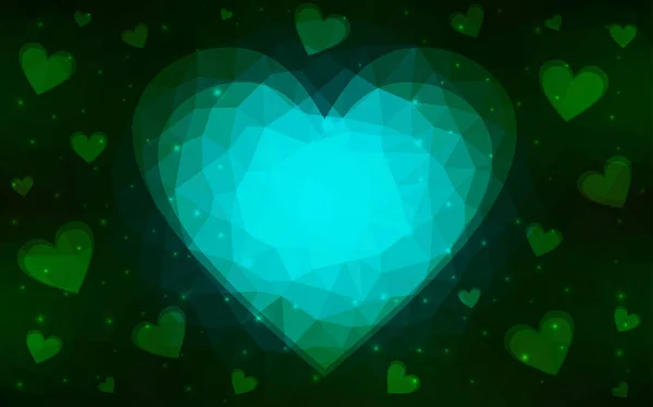 Fond vectoriel vert foncé avec des cœurs doux . — Image vectorielle