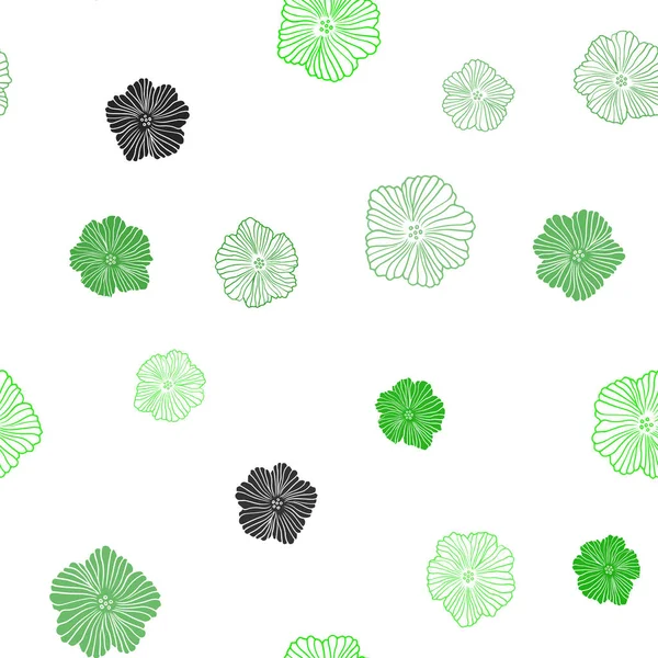 Světle zelený vektor bezešvé Doodle s květinami. — Stockový vektor
